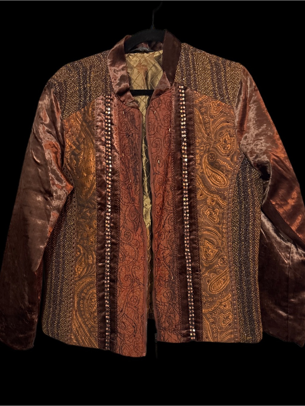 Unisex - gender free Tibetan / Boho Inspired Brown Paisley Quilted Jacket - Picture 10 of 11